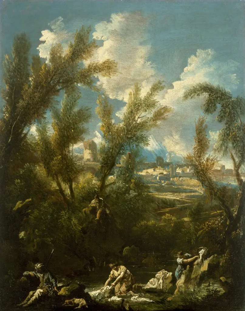 Landscape with Washerwoman, by Alessandro Magnasco