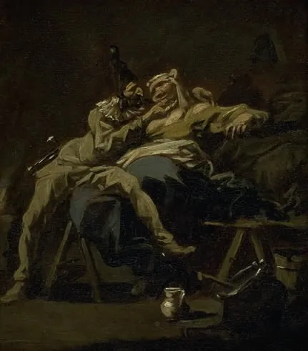 Pulcinella and Colombina, by Alessandro Magnasco, oil, 1715