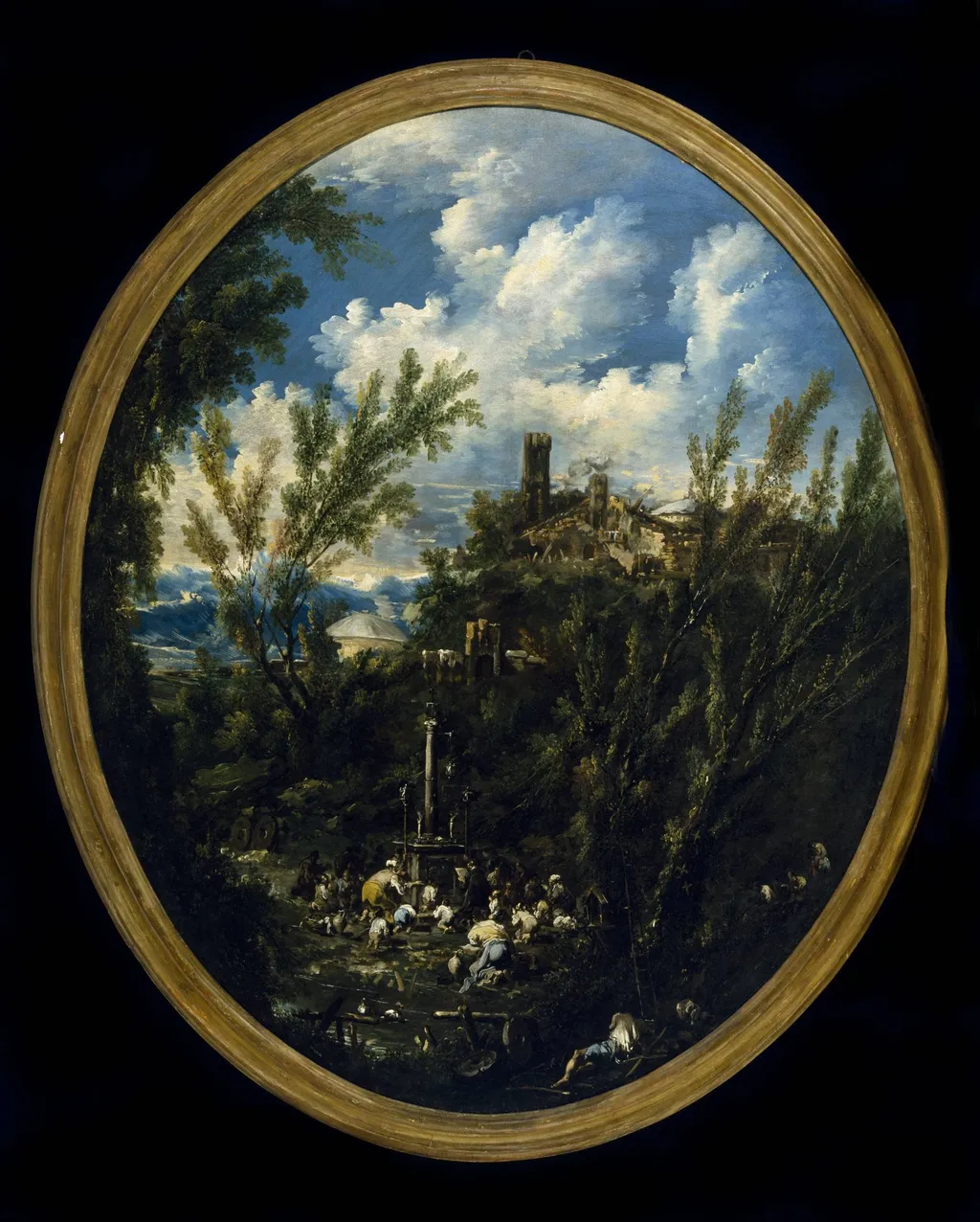 Worshippers at a Shrine in a Mountainous Landscape, by Alessandro Magnasco, oil, 1702