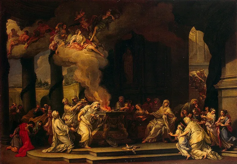 Dedication of a New Vestal Virgin, by Alessandro Marchesini, oil, 1713