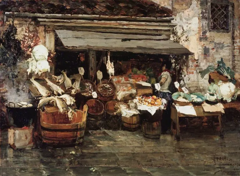 Market Scene in Venice, by Alessandro Milesi