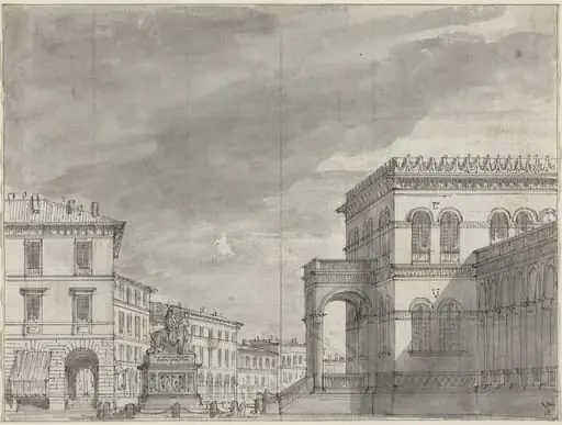 Piazza with an Equestrian Monument and a Palace, by Alessandro Sanquirico