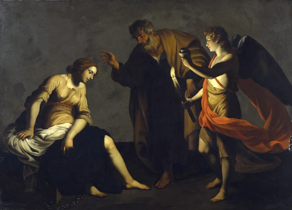Saint Agatha Attended by Saint Peter and an Angel in Prison, by Alessandro Turchi, oil, 1640