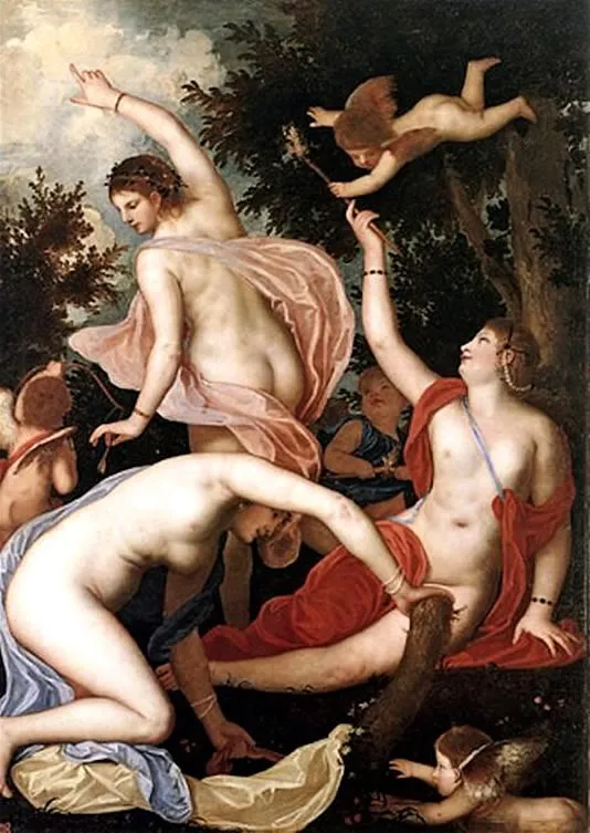 Graces and Cupids, by Alessandro Varotari, oil, 1620