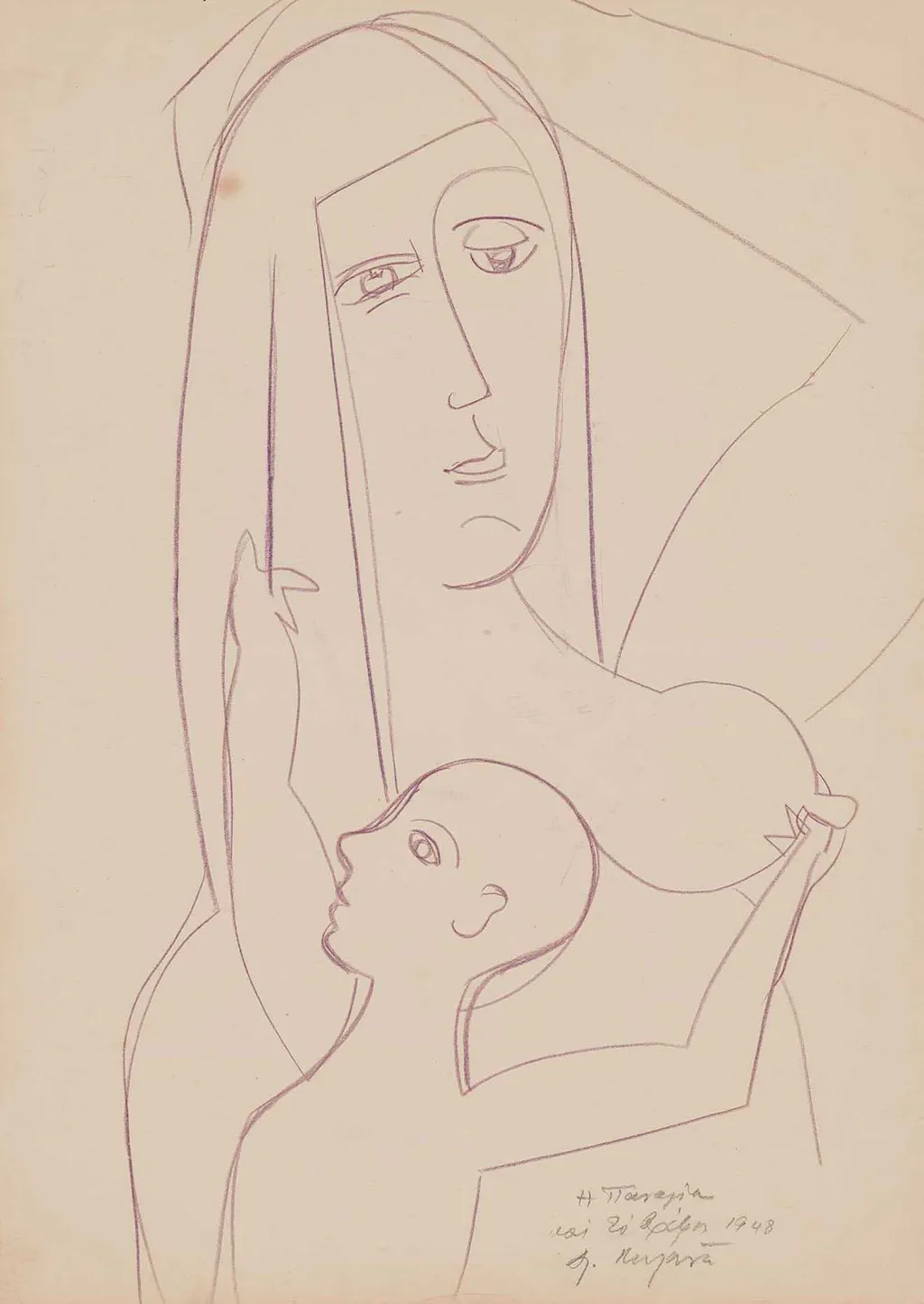 The Virgin and Child || Composition with church, by Alex Mylona, 1948