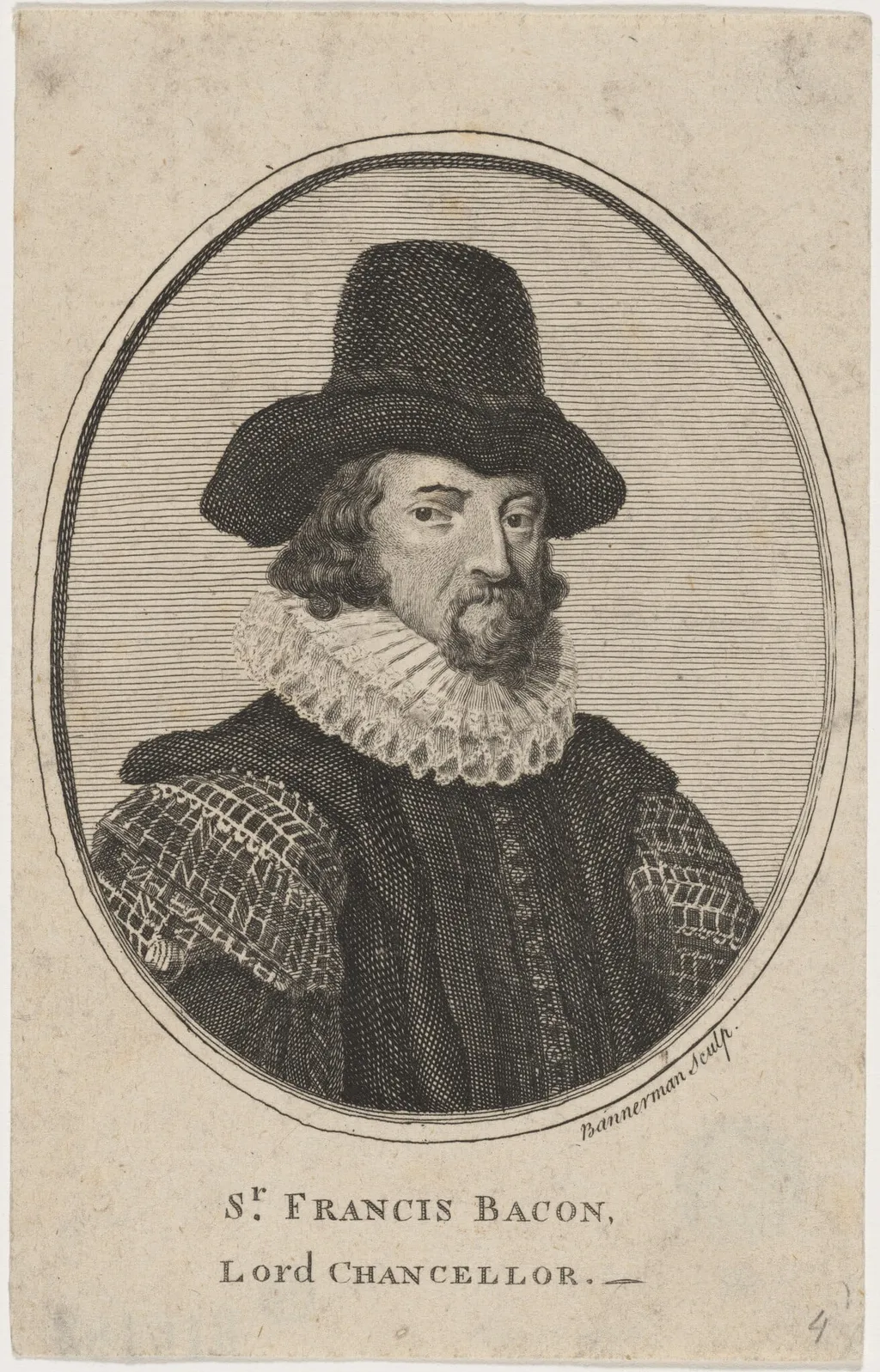 Sir Francis Bacon, Lord Chancellor, by Alexander Bannerman, ink, 1755