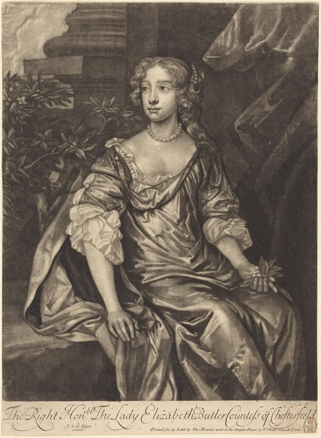 The Right Honorable Lady Elizabeth Butler, Countess of Chesterfield, by Alexander Browne, ink, 1680