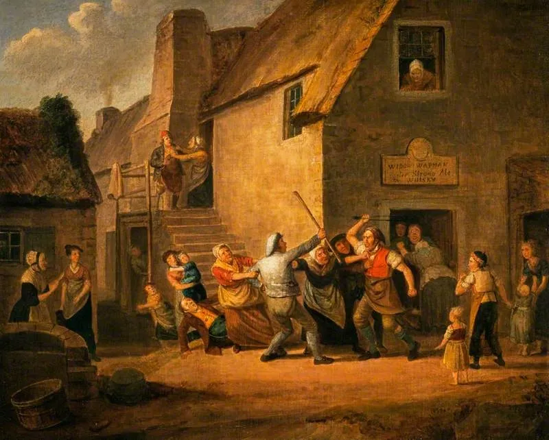 A Brawl outside an Ale House, by Alexander Carse, oil, 1822