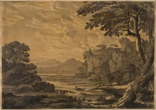 An Extensive River Landscape, by Alexander Cozens