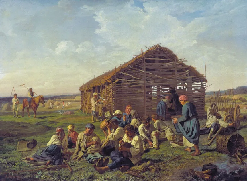 Rest At Haymaking, by Alexander Ivanovich Morozov, oil, 1861