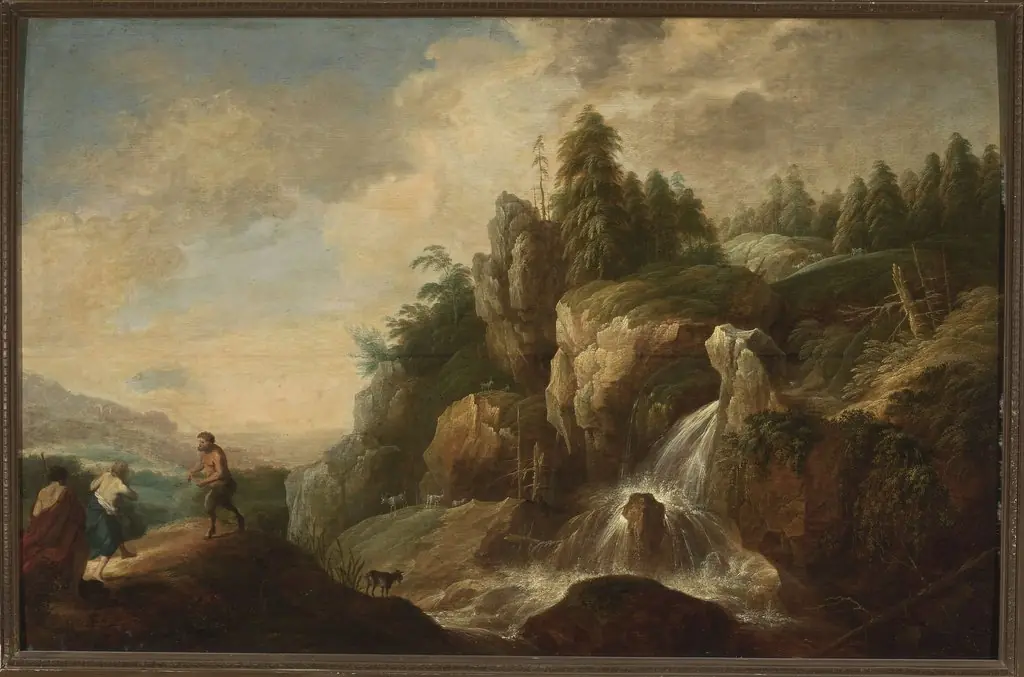Landscape at a waterfall, by Alexander Keirincx