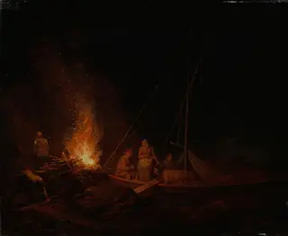 Nuotiota sytyttäviä kalastajia