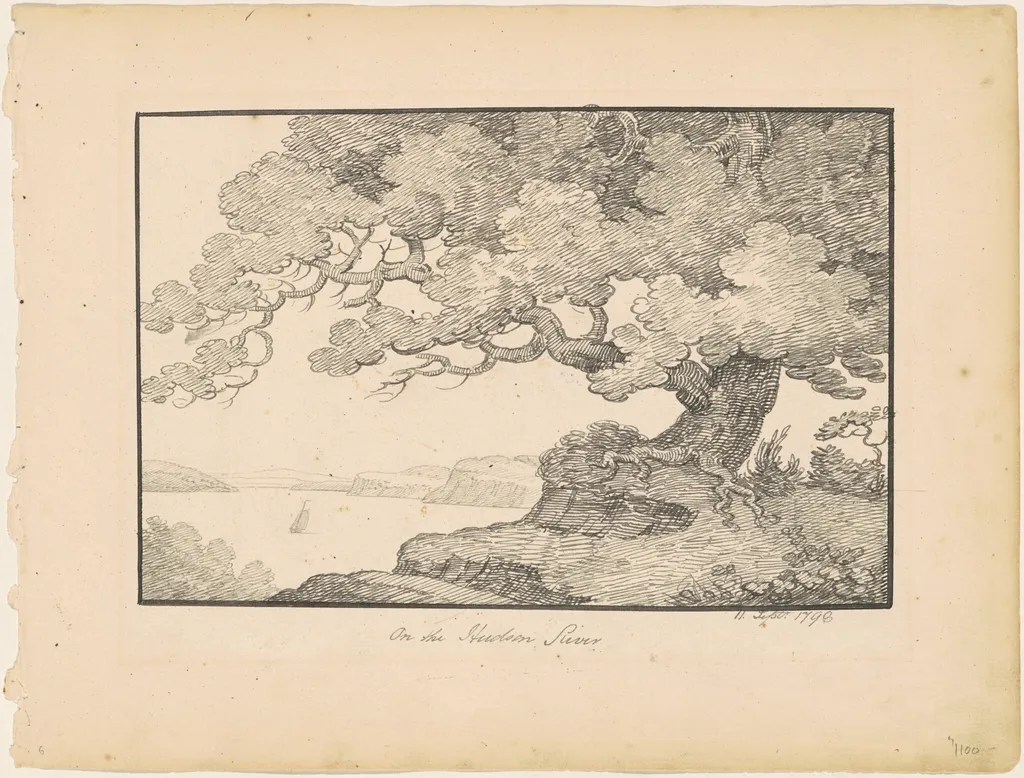 On the Hudson River, by Alexander Robertson, ink, 1798