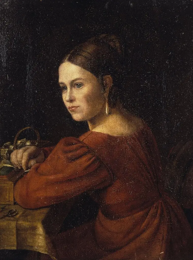 Portrait of a Young Woman in a Dark-Red Dress, by Alexander Varnek