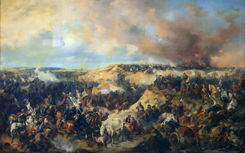 Battle of Kunersdorf on 1 August 1759, by Alexander von Kotzebue, oil, 1848