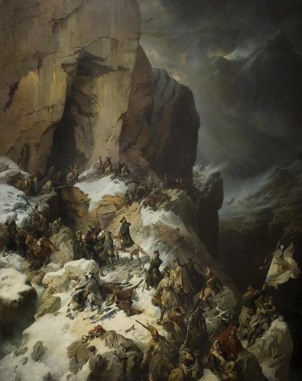 Suvorov Crossing Panixerpass, by Alexander von Kotzebue, oil, 1860