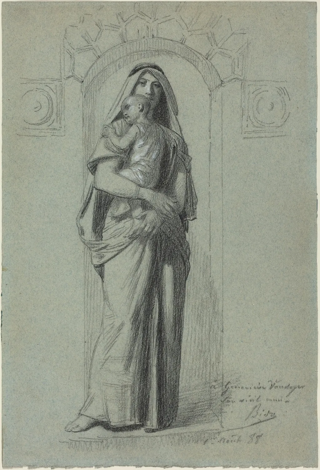 Mother and Child, by Alexandre Bida, chalk, 1888