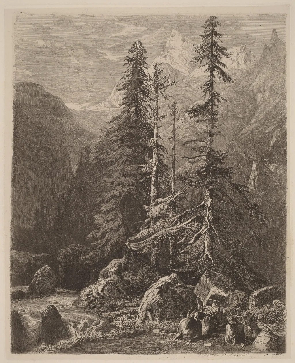 Essais de gravure à l'eau forte par Alexandre Calame, I, pl. 21, by Alexandre Calame, ink, 1838