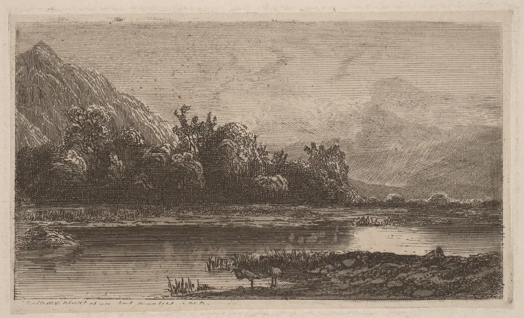 Mountain Lake, by Alexandre Calame, ink, 1840