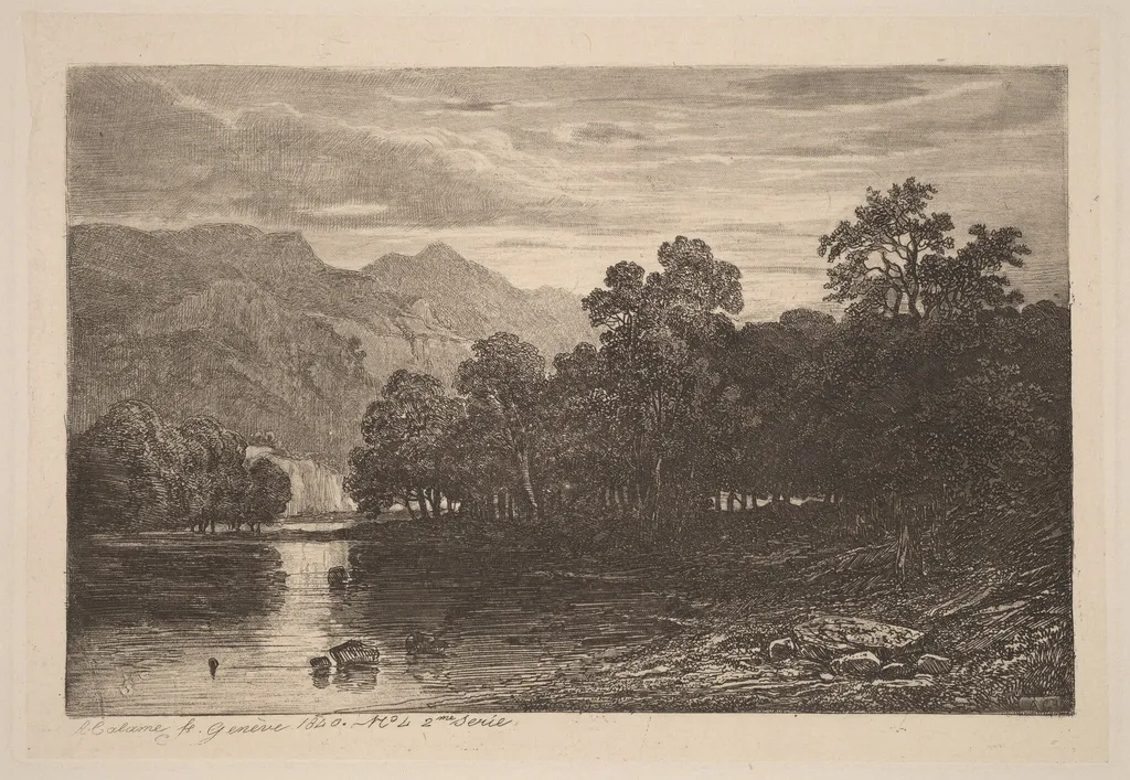 Mountain River, by Alexandre Calame, ink, 1840
