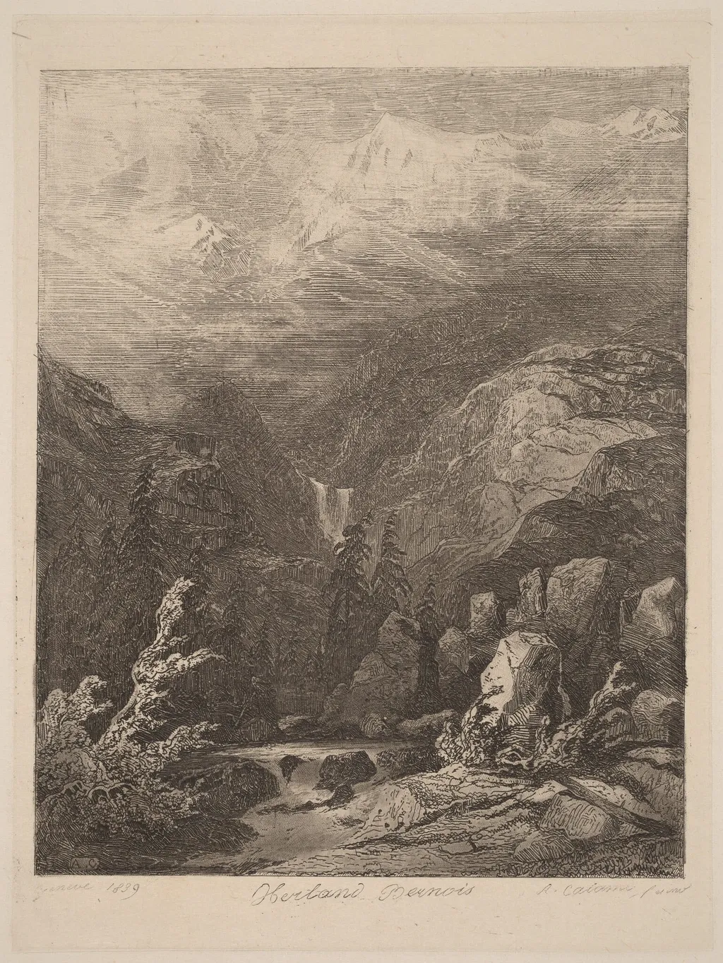 Oberland Bernois, by Alexandre Calame, ink, 1838