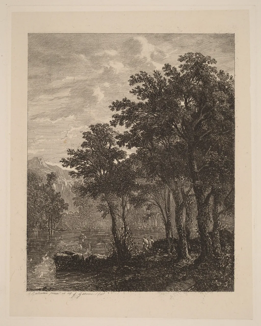 Trees by a River, by Alexandre Calame, ink, 1841