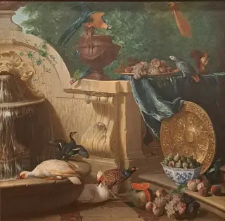 Canard, faisans et fruits près d'une fontaine, by Alexandre-François Desportes