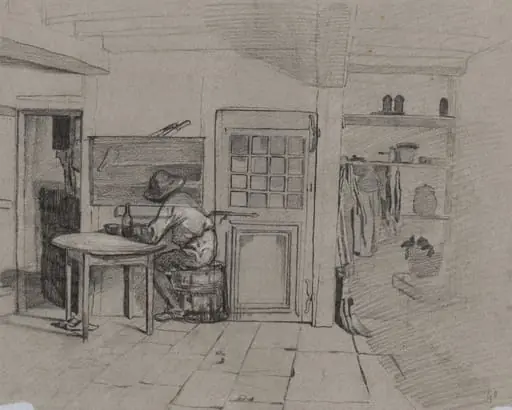 A Farmhouse Interior with a Boy at a Table, by Alexandre Gabriel Decamps