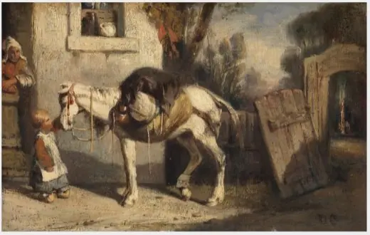 A Horse with Child Holding Reins, by Alexandre Gabriel Decamps