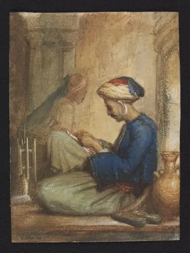 A North Indian[?] sewing with silk, by Alexandre Gabriel Decamps