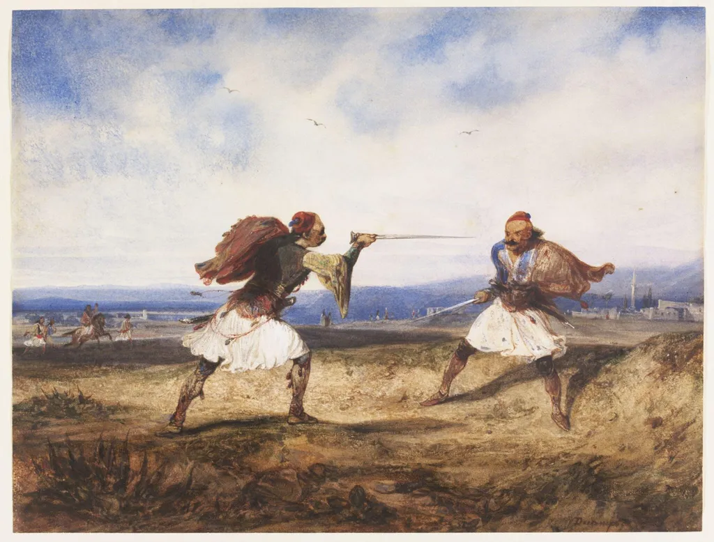 Albanian duel, by Alexandre Gabriel Decamps, watercolor, 1828