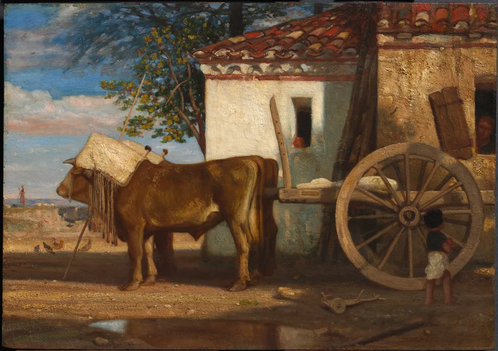 Oxen before a Farmhouse at Le Verrier, by Alexandre Gabriel Decamps, unspecified, 1853