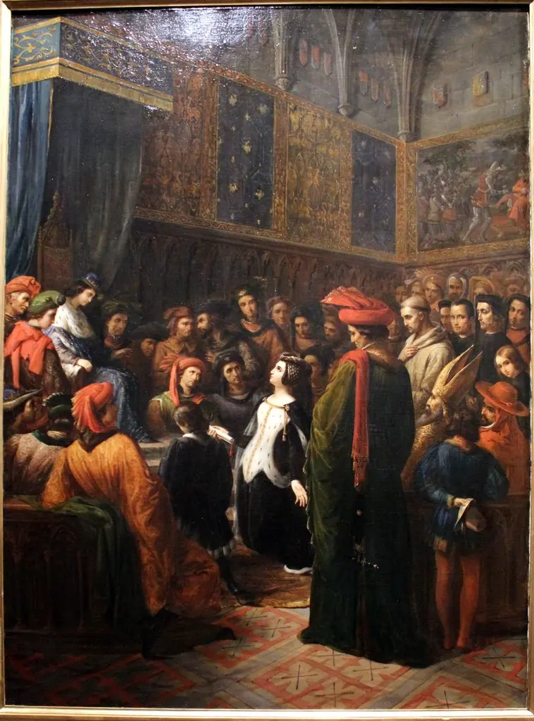 Valentine de Milan implore la justice du roi Charles VI pour l'assassinat du duc d'Orléans by Alexandre Colin