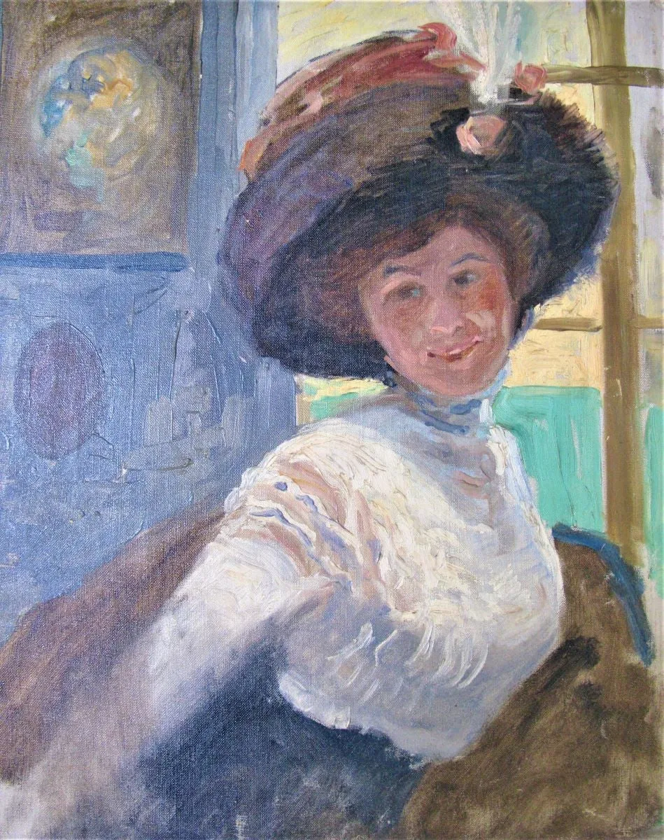 Femeie cu bluză albă și pălărie, by Alexandru Carol Satmary, 1909