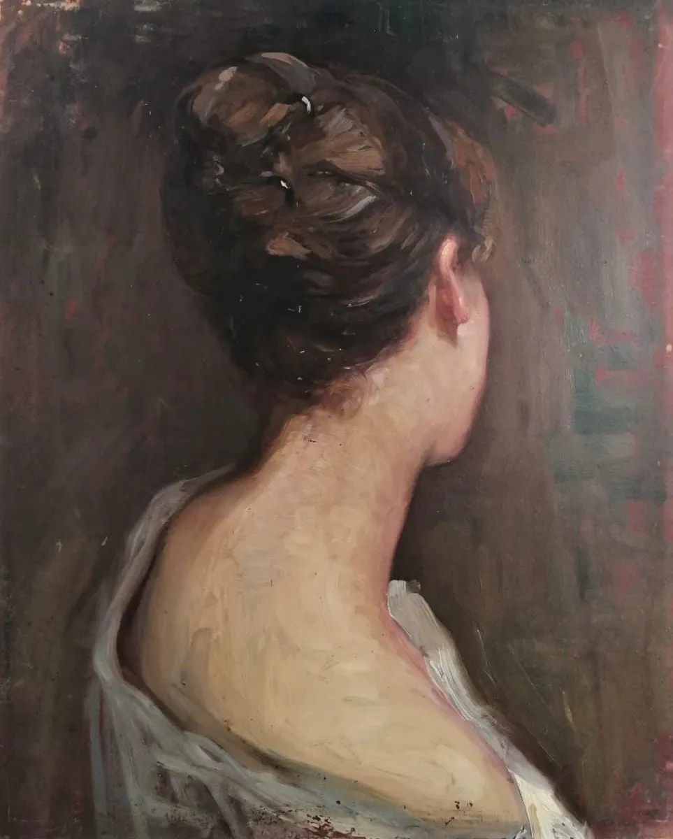 Femeie cu coc văzută din spate, by Alexandru Carol Satmary, unspecified, 1906