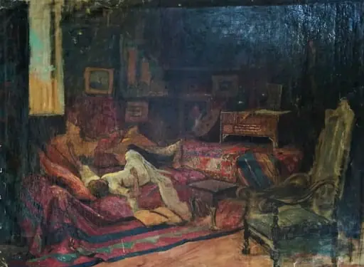 Interior oriental cu femeie culcată, by Alexandru Carol Satmary