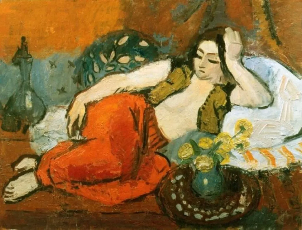 Odaliscă în roșu, by Alexandru Ciucurencu, unspecified, 1950