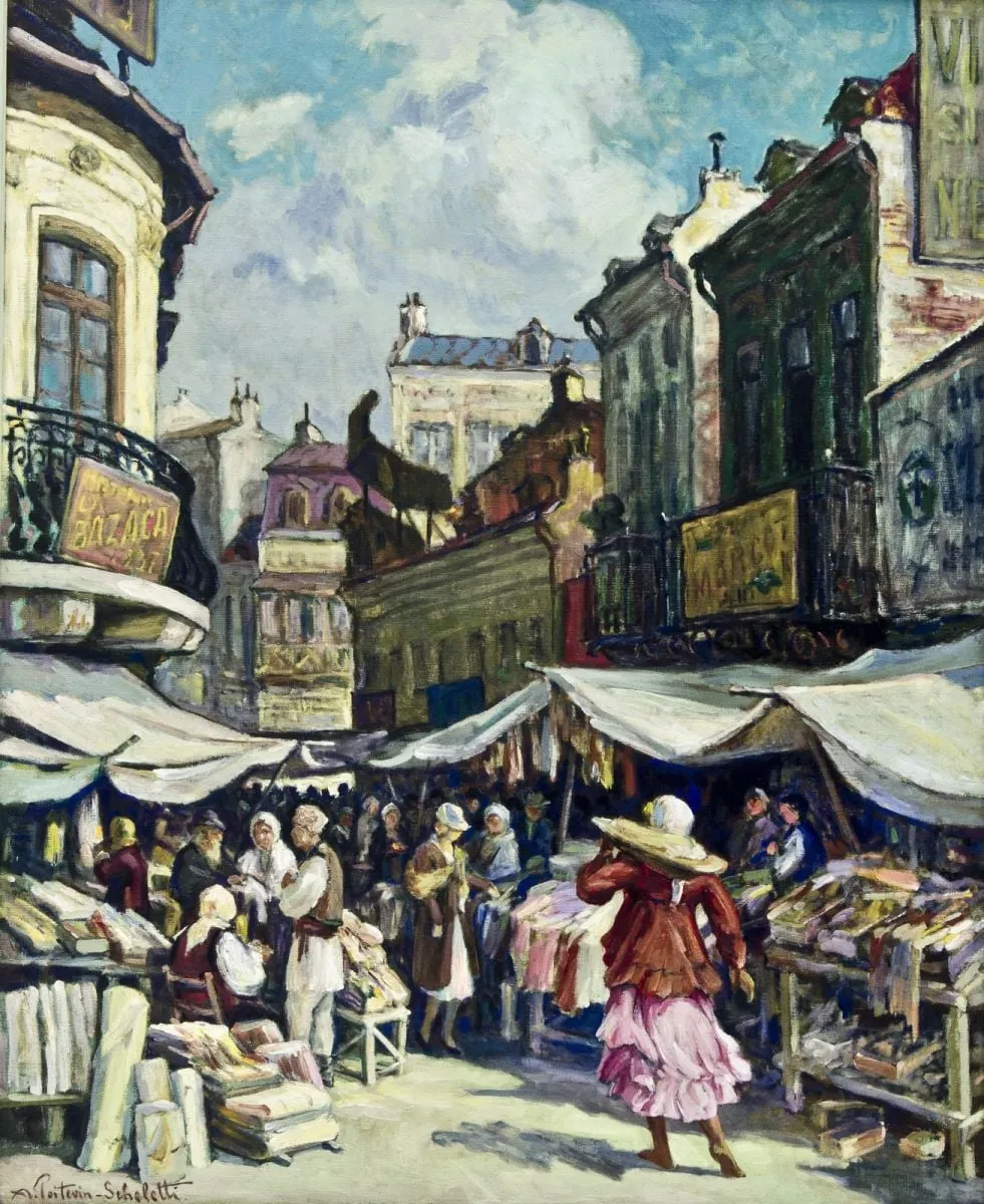 Hanul/Pasajul Bazaca, din ciclul „Bucureștiul pitoresc”, by Alexandru Poitevin-Skeletti, 1943