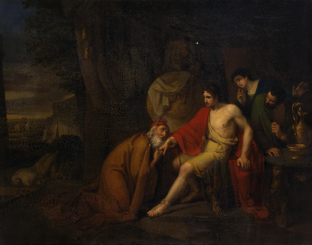 Priam Begging the Body of Hector from Achilles, by Alexey Tarasovich Markov, oil, 1824