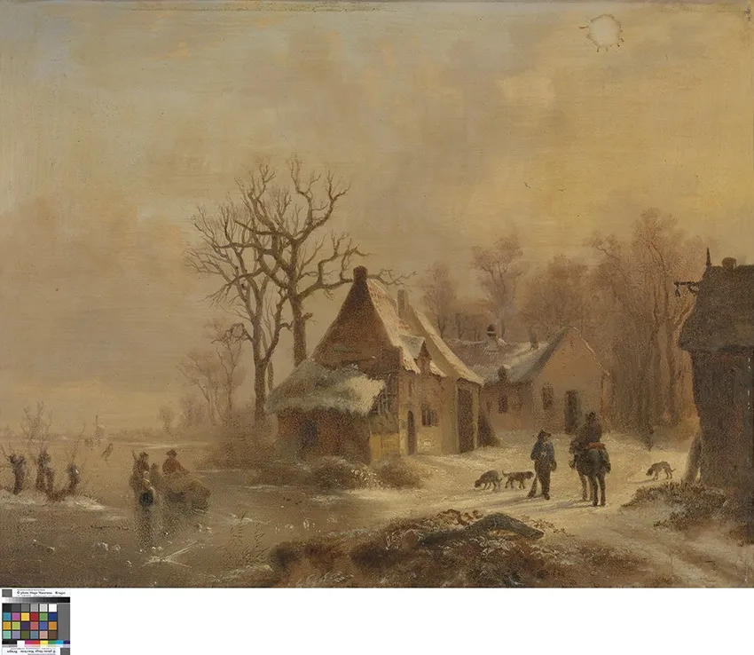 Winterlandschap, by Alfonse De Clercq, oil, 1868