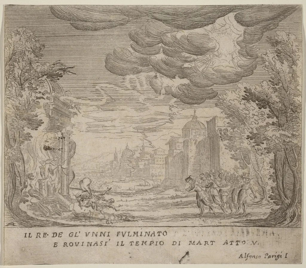 The Striking of the King of the Huns and the Collapse of the Rule of Mart, by Alfonso Parigi II, ink, 1631