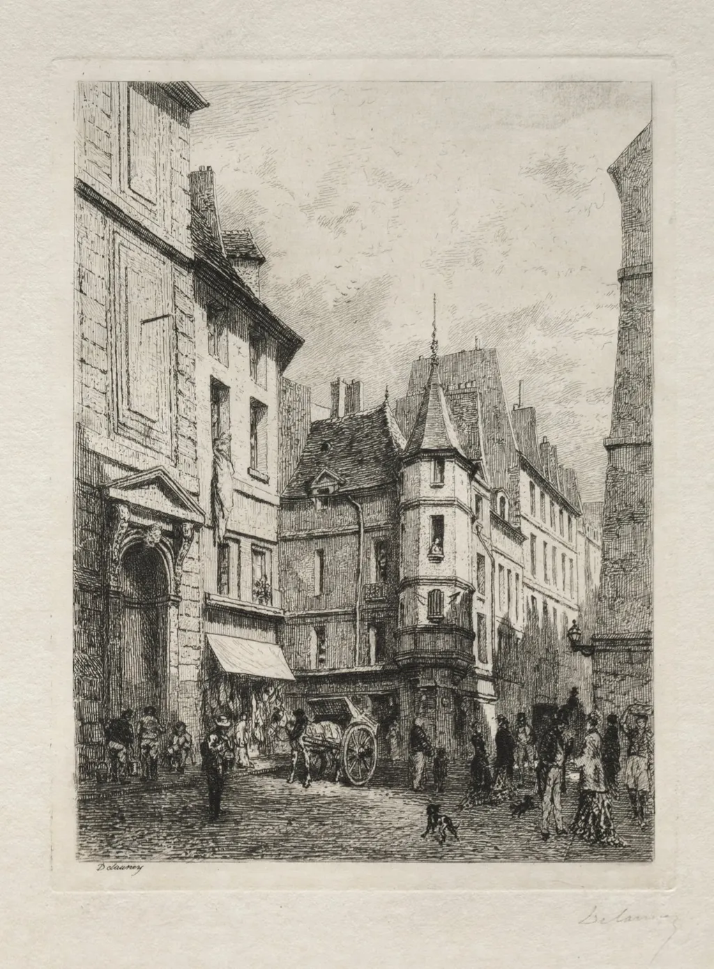 Tourelle en Fontaine Rue d'Ecole de Medicines demolies en 1877, by Alfred-Alexandre Delauney, 1882