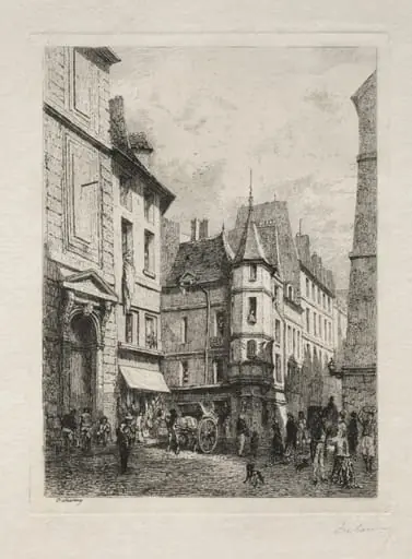 Tourelle en Fontaine Rue d'Ecole de Medicines demolies en 1877, by Alfred-Alexandre Delauney