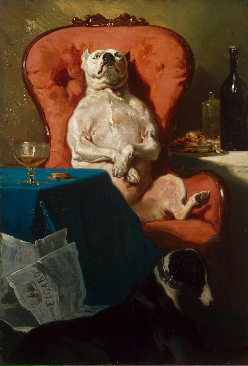 Pug Dog in an Armchair, by Alfred de Dreux, oil, 1857