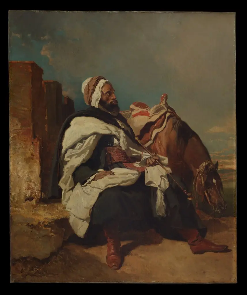 Seated Arab Man with Horse, by Alfred de Dreux