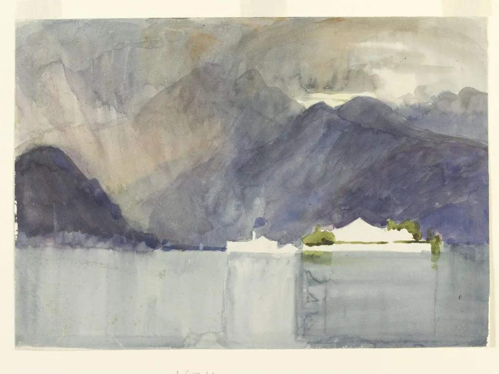 A Swiss Lake, by Alfred East, watercolor, 1880