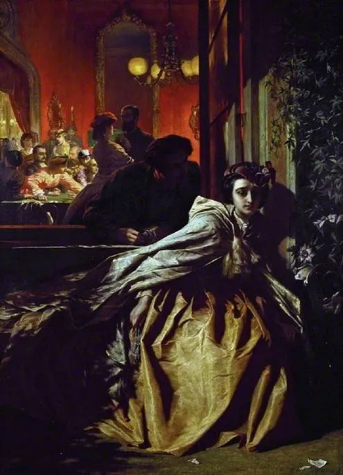 On the Brink (1865), by Alfred Elmore, oil, 1865