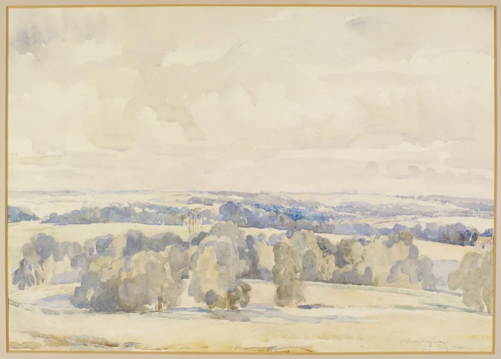 Ashburnham Park; looking into the Weald towards Brightling, by Alfred Hayward, watercolor, 1940