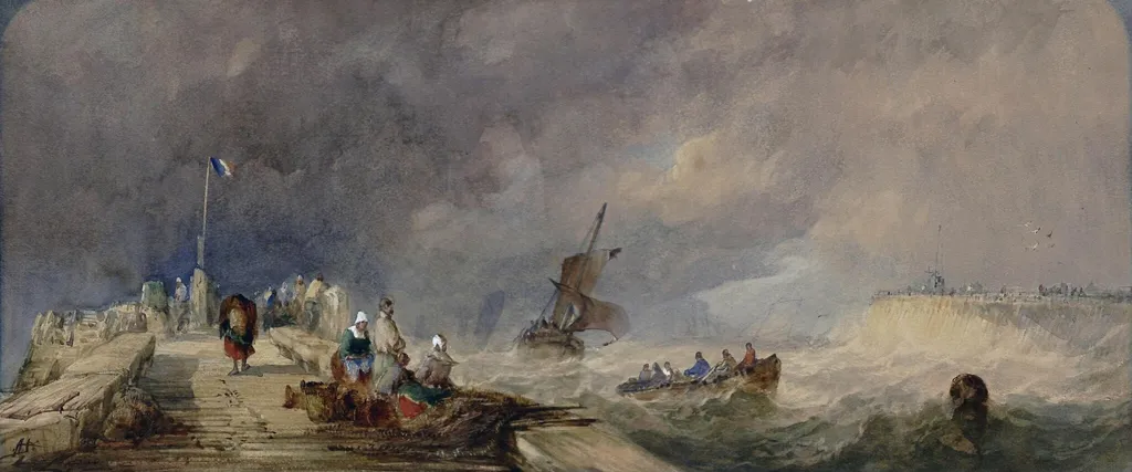 Calais Pier, by Alfred Herbert, watercolor, 1844
