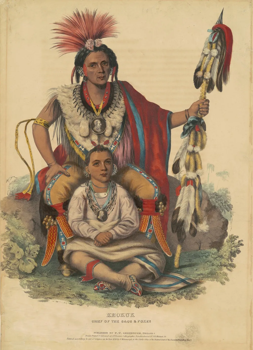 Keokuk, Chief of the Sacs and Foxes, by Alfred Hoffy, ink, 1838